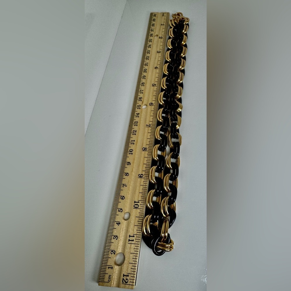 Vintage Chunky Double Gold-tone & Black Chain Link Necklace 22” #1500 - Picture 10 of 10